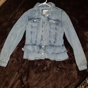 Ashley Vintage Charm Denim Jean Jacket with Ruffles Size S